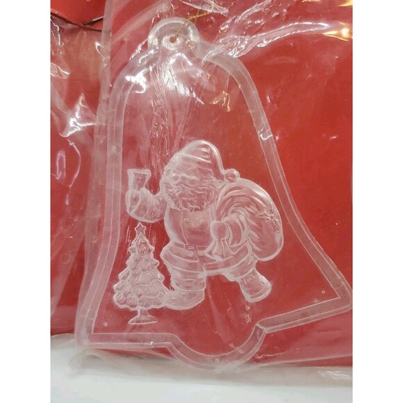 Vintage Clear Plastic Christmas Tree Decoration Santa Bells Holly NIP Hong Kong - Picture 3 of 10